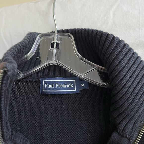 Paul Fredrick mock neck cable knit 3/4 zip pull over sweater, black, size M - Picture 5 of 8
